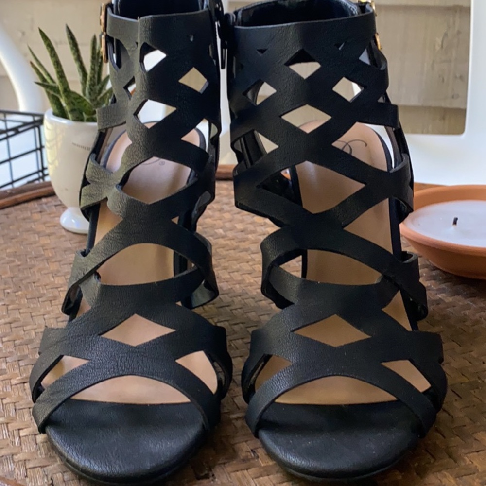 Women’s Black Cage Heeled Booties